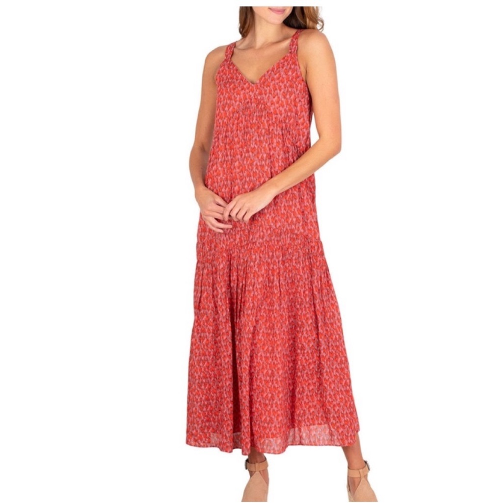 Joie Red Sleeveless Relaxed Fit Tea Rose Maxi Summer Flowy Vacation Dress